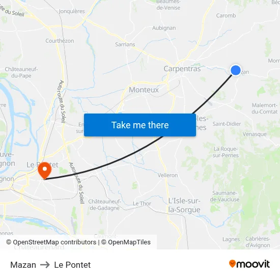 Mazan to Le Pontet map