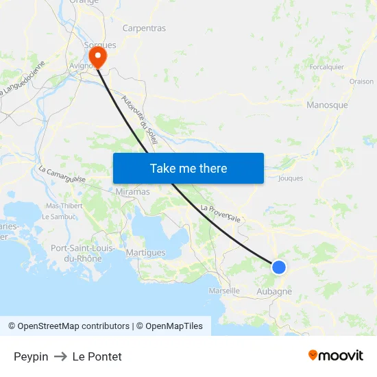 Peypin to Le Pontet map