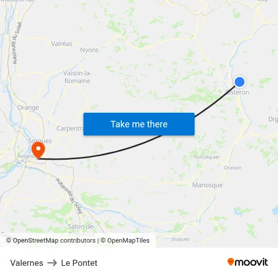 Valernes to Le Pontet map