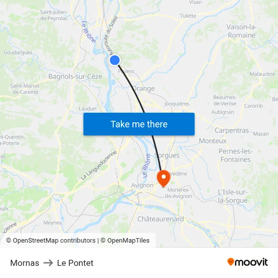 Mornas to Le Pontet map