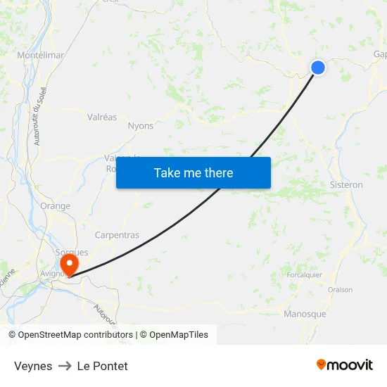 Veynes to Le Pontet map