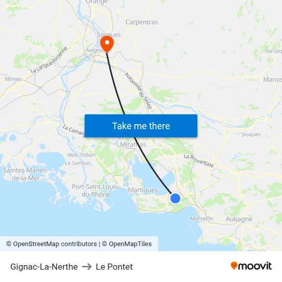 Gignac-La-Nerthe to Le Pontet map