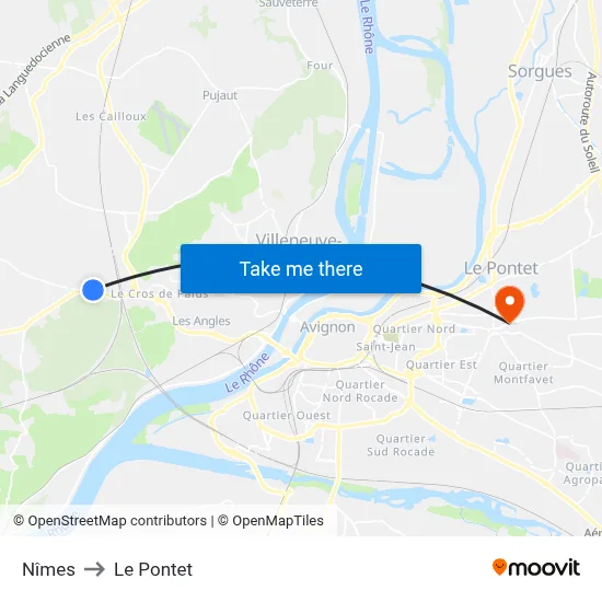 Nîmes to Le Pontet map