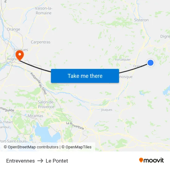 Entrevennes to Le Pontet map
