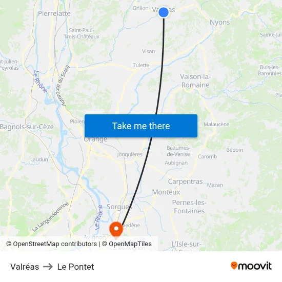 Valréas to Le Pontet map