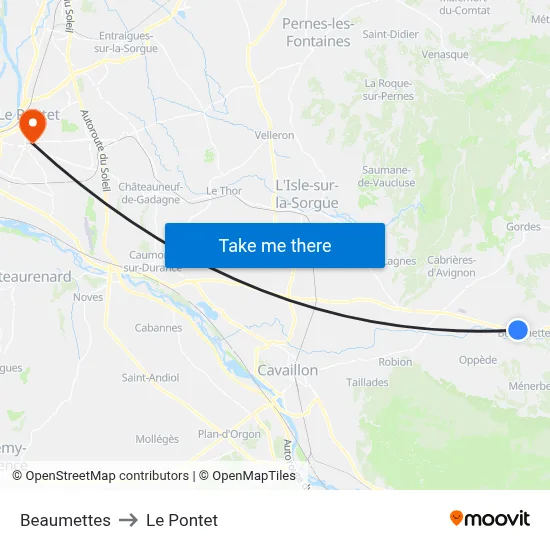 Beaumettes to Le Pontet map