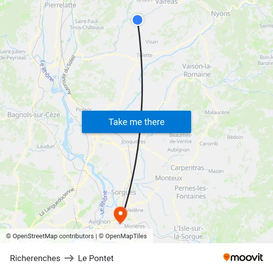 Richerenches to Le Pontet map
