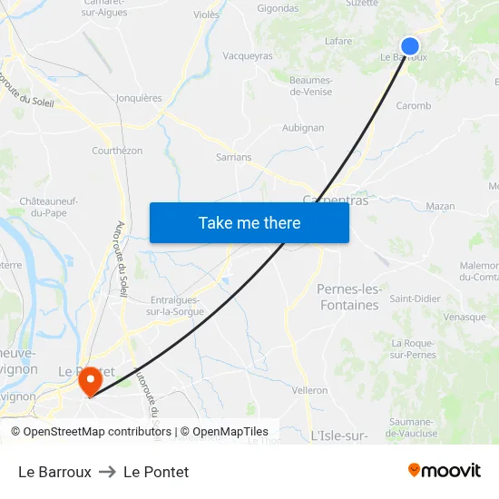 Le Barroux to Le Pontet map