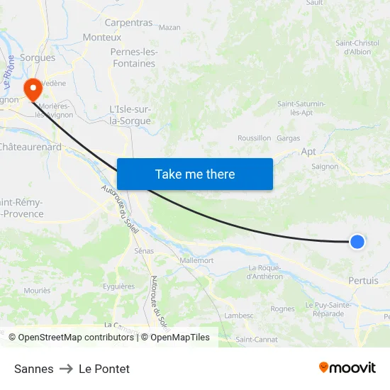 Sannes to Le Pontet map