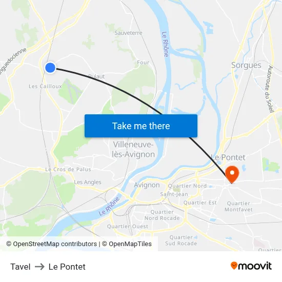 Tavel to Le Pontet map