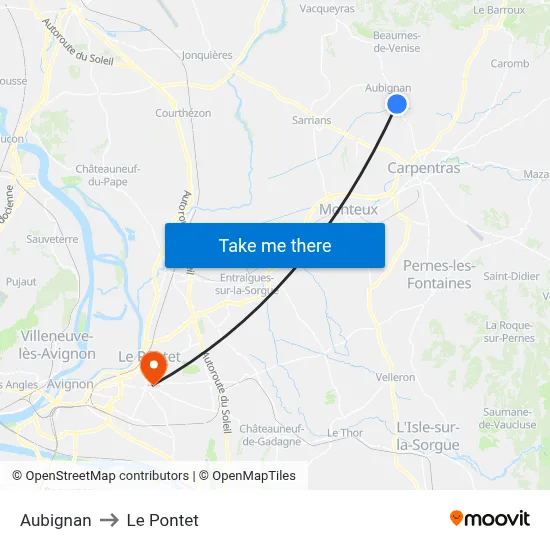 Aubignan to Le Pontet map