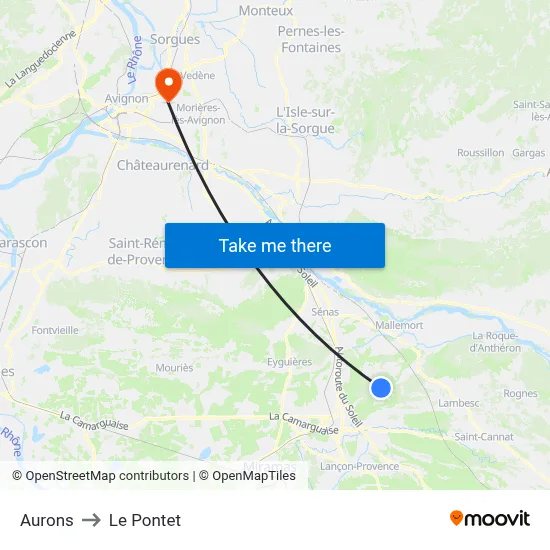 Aurons to Le Pontet map