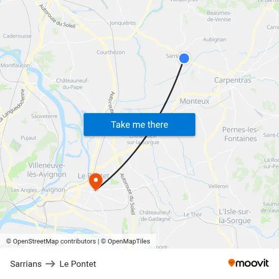 Sarrians to Le Pontet map