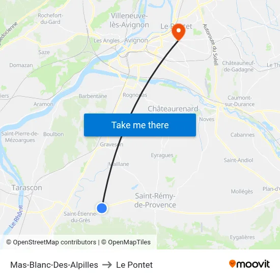 Mas-Blanc-Des-Alpilles to Le Pontet map