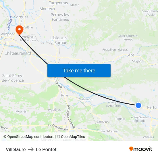 Villelaure to Le Pontet map