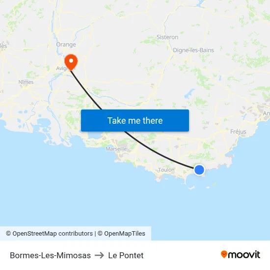 Bormes-Les-Mimosas to Le Pontet map