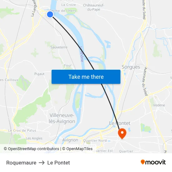 Roquemaure to Le Pontet map