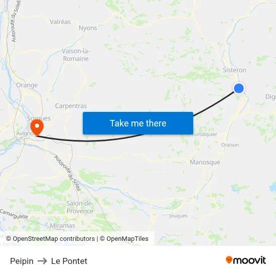 Peipin to Le Pontet map