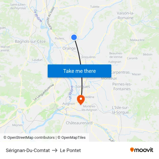 Sérignan-Du-Comtat to Le Pontet map