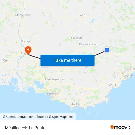 Méailles to Le Pontet map