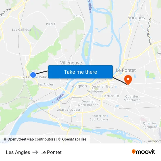 Les Angles to Le Pontet map