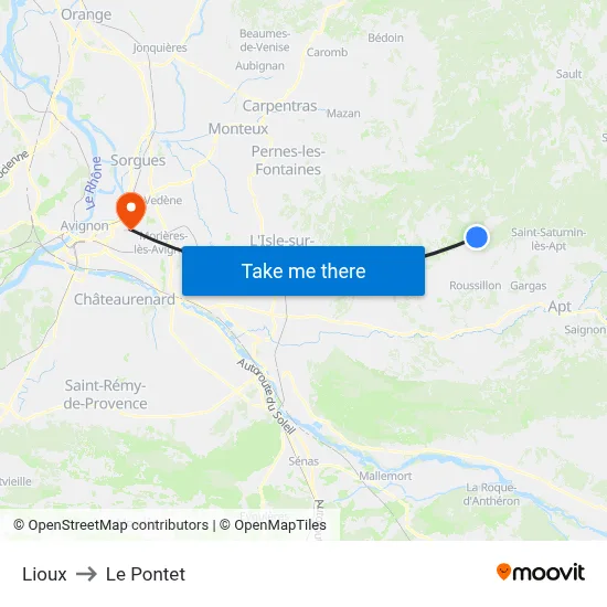 Lioux to Le Pontet map