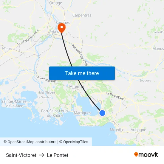 Saint-Victoret to Le Pontet map