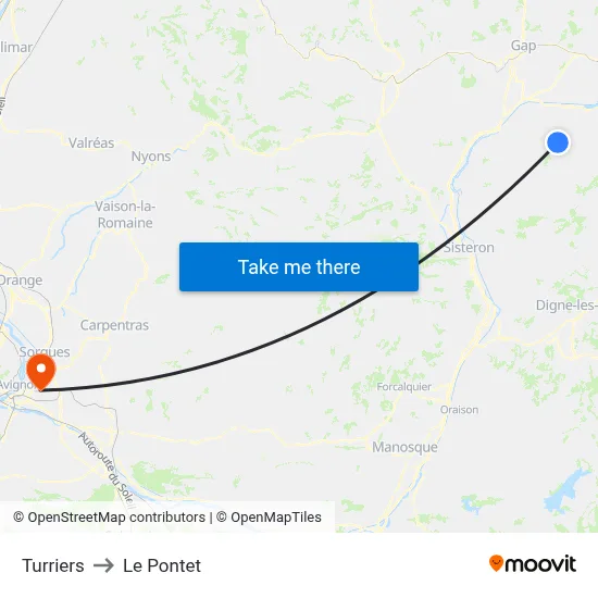 Turriers to Le Pontet map