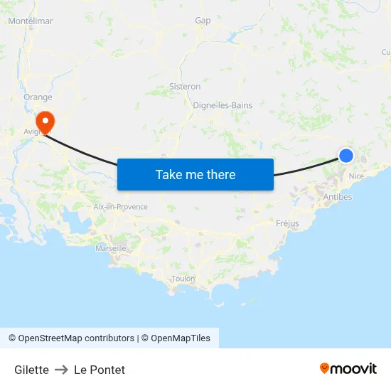 Gilette to Le Pontet map