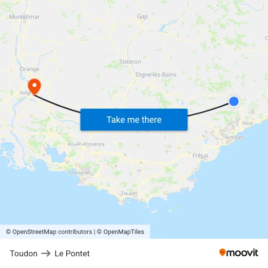 Toudon to Le Pontet map