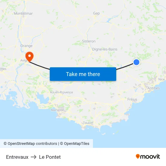 Entrevaux to Le Pontet map