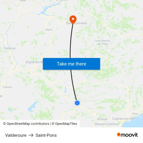 Valderoure to Saint-Pons map