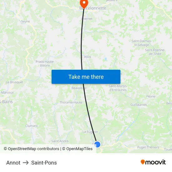 Annot to Saint-Pons map