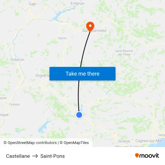 Castellane to Saint-Pons map