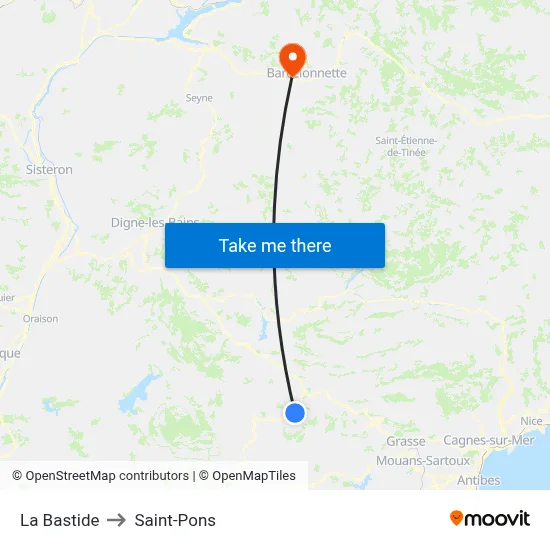 La Bastide to Saint-Pons map