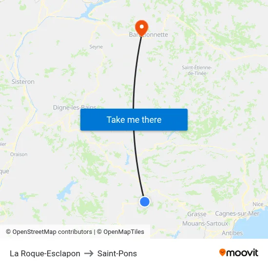 La Roque-Esclapon to Saint-Pons map