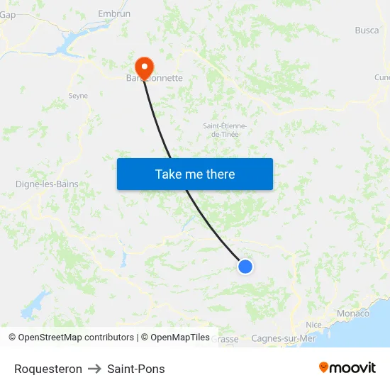 Roquesteron to Saint-Pons map