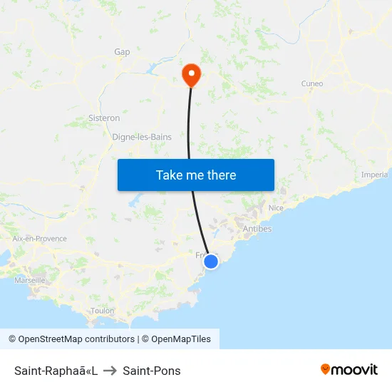 Saint-Raphaã«L to Saint-Pons map