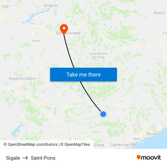 Sigale to Saint-Pons map
