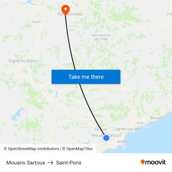 Mouans Sartoux to Saint-Pons map
