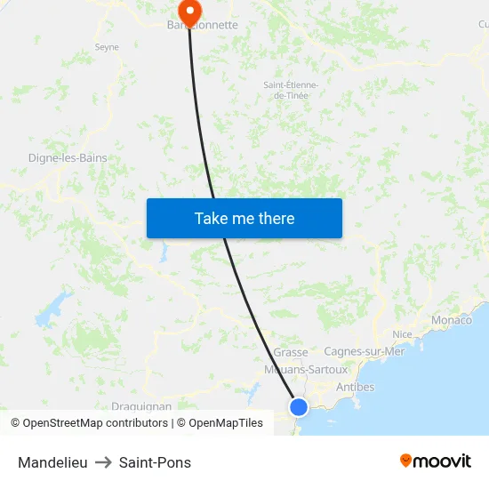 Mandelieu to Saint-Pons map
