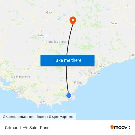 Grimaud to Saint-Pons map