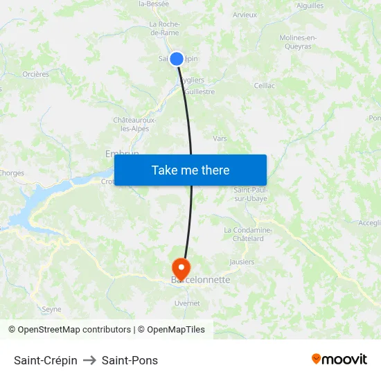 Saint-Crépin to Saint-Pons map