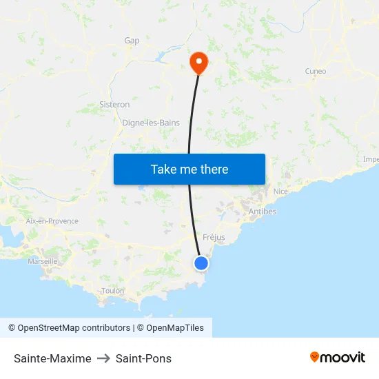 Sainte-Maxime to Saint-Pons map