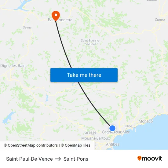 Saint-Paul-De-Vence to Saint-Pons map