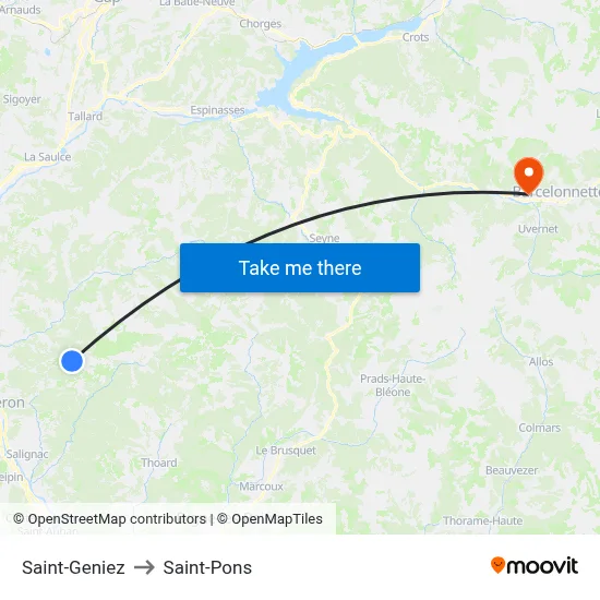 Saint-Geniez to Saint-Pons map