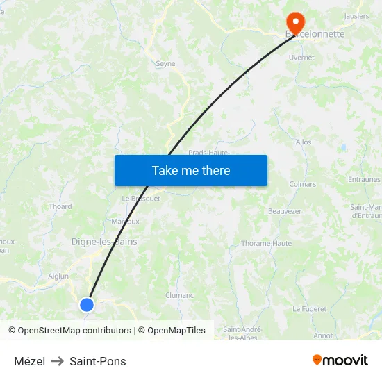 Mézel to Saint-Pons map