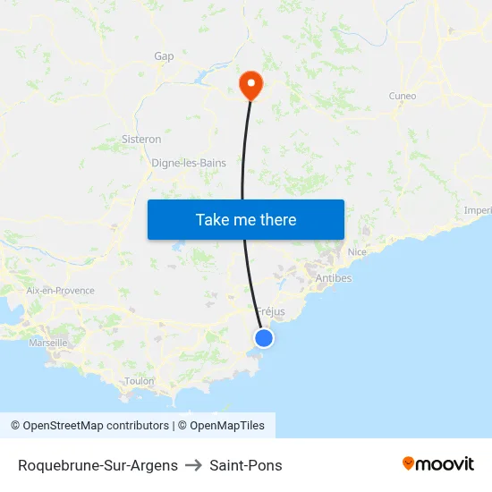 Roquebrune-Sur-Argens to Saint-Pons map