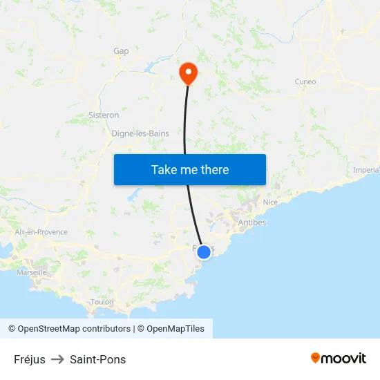 Fréjus to Saint-Pons map