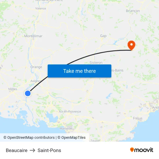 Beaucaire to Saint-Pons map